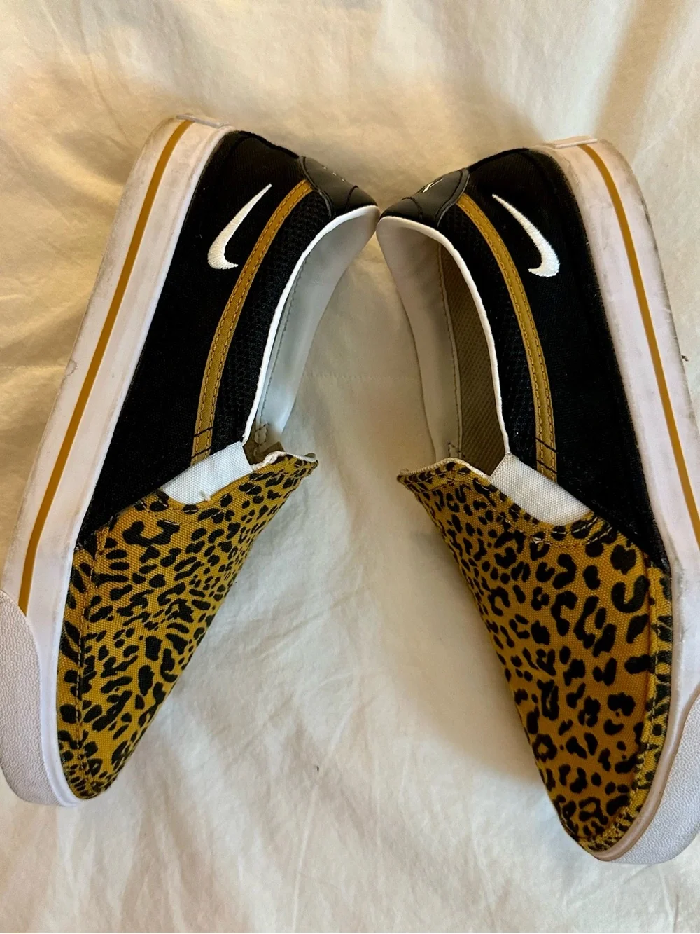 Nike Court Legacy Slip-On Sneakers in Yellow and Black Leopard Print